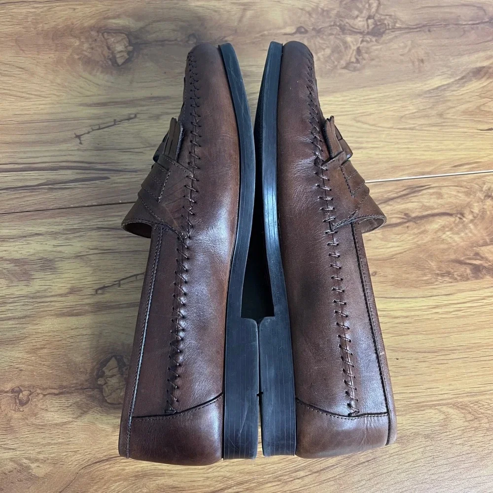 Giorgio Brutin Tassel Kiltie Woven Loafers Mens Size 11 Leather Aruba Brown
